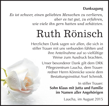 Traueranzeige von Ruth Rönisch von Mitteldeutsche Zeitung Naumburg/Nebra