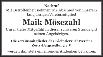 Traueranzeige von Maik Mösezahl von Super Sonntag Zeitz