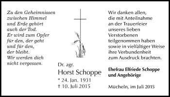 Traueranzeige von Horst Schoppe von Mitteldeutsche Zeitung Merseburg/Querfurt