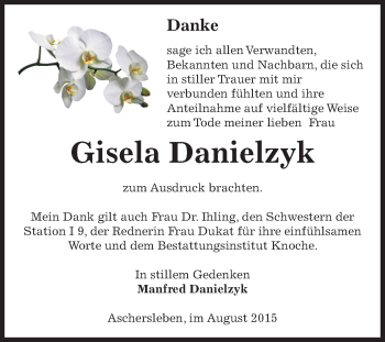 Traueranzeige von Gisela Danielzyk von Super Sonntag Aschersleben