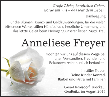Traueranzeige von Anneliese Freyer von Super Sonntag Zeitz