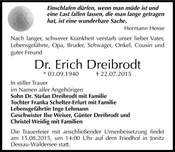 Traueranzeige von Erich Dreibrodt von Mitteldeutsche Zeitung Dessau-Roßlau