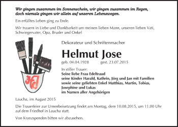 Traueranzeige von Helmut Jose von Mitteldeutsche Zeitung Naumburg/Nebra