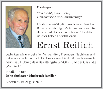 Traueranzeige von Ernst Reilich von Mitteldeutsche Zeitung Merseburg/Querfurt