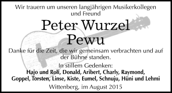 Traueranzeige von Peter Wurzel von Mitteldeutsche Zeitung Wittenberg