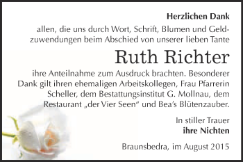 Traueranzeige von Ruth Richter von WVG - Wochenspiegel Merseburg