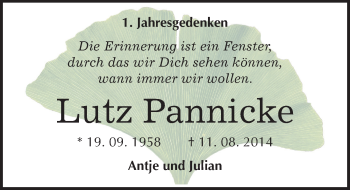 Traueranzeige von Lutz Pannicke von Mitteldeutsche Zeitung Dessau-Roßlau