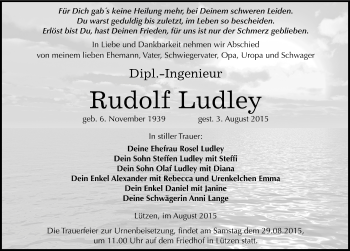 Traueranzeige von Rudolf Ludley von Mitteldeutsche Zeitung Weißenfels