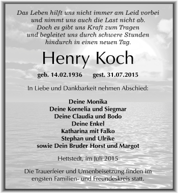 Traueranzeige von Henry Koch von Mitteldeutsche Zeitung Mansfelder Land