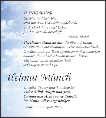 Traueranzeige von Helmut Münch von WVG - Wochenspiegel Bitterfeld