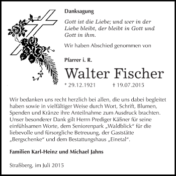 Traueranzeige von Walter Fischer von Super Sonntag Quedlinburg