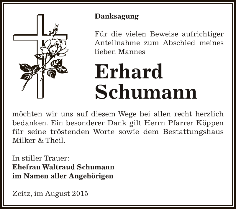  Traueranzeige für Erhard Schumann vom 22.08.2015 aus Super Sonntag Zeitz
