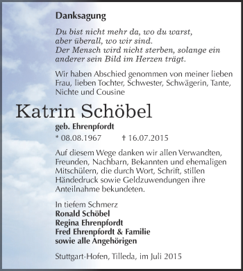 Traueranzeige von Katrin Schöbel von Super Sonntag SGH Mansf. Land