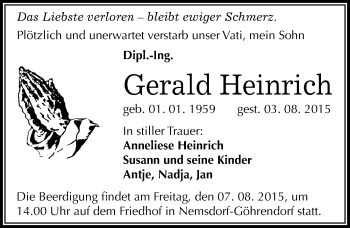 Traueranzeige von Gerald Heinrich von Mitteldeutsche Zeitung Merseburg/Querfurt