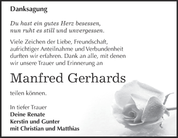 Traueranzeige von Manfred Gerhards von WVG - Wochenspiegel Dessau / Köthen