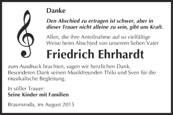 Traueranzeige von Friedrich Ehrhardt von WVG - Wochenspiegel NMB / WSF / ZTZ