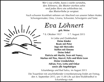 Traueranzeige von Eva Löhnert von Mitteldeutsche Zeitung Naumburg/Nebra