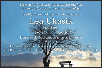Traueranzeige von Lea Ukasik von WVG - Wochenspiegel Merseburg