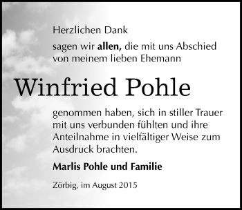Traueranzeige von Winfried Pohle von Mitteldeutsche Zeitung Dessau-Roßlau