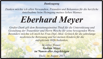 Traueranzeige von Eberhard Meyer von Mitteldeutsche Zeitung Quedlinburg