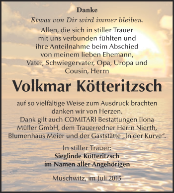 Traueranzeige von Volkmar Kötteritzsch von WVG - Wochenspiegel NMB / WSF / ZTZ