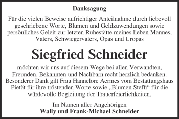 Traueranzeige von Siegfried Schneider von Super Sonntag Wittenberg