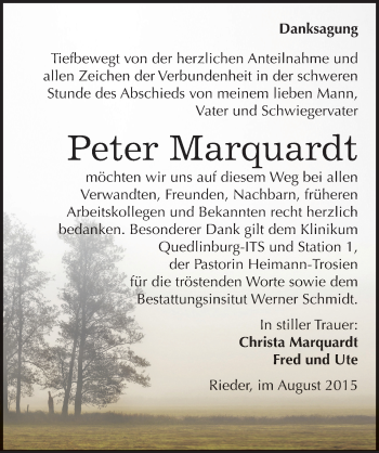 Traueranzeige von Peter Marquardt von Mitteldeutsche Zeitung Quedlinburg