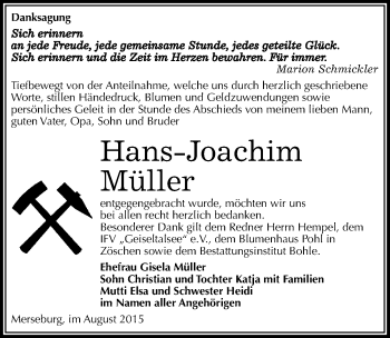 Traueranzeige von Hans-Joachim Müller von Mitteldeutsche Zeitung Merseburg/Querfurt