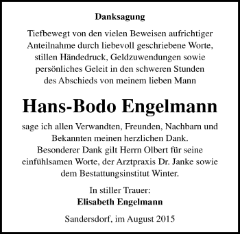 Traueranzeige von Hans-Bodo Engelmann von Mitteldeutsche Zeitung Bitterfeld