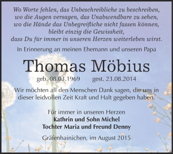 Traueranzeige von Thomas Möbius von WVG - Wochenspiegel Wittenberg