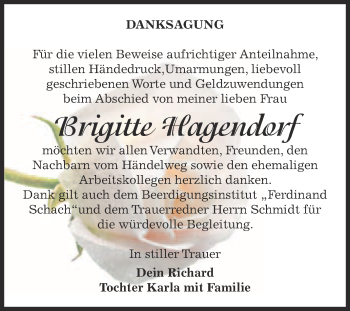 Traueranzeige von Brigitte Hagendorf von WVG - Wochenspiegel Wittenberg