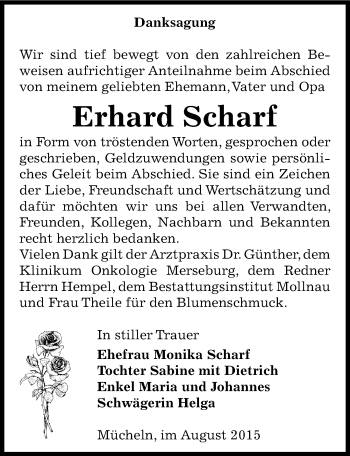 Traueranzeige von Erhard Scharf von Mitteldeutsche Zeitung Merseburg/Querfurt