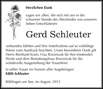 Traueranzeige von Gerd Schleuter von Mitteldeutsche Zeitung Mansfelder Land