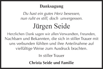 Traueranzeige von Jürgen Seide von WVG - Wochenspiegel Dessau / Köthen