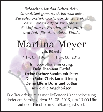 Traueranzeige von Martina Meyer von Mitteldeutsche Zeitung Köthen