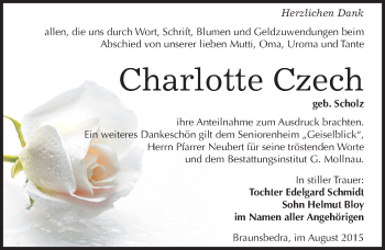 Traueranzeige von Charlotte Czech von Mitteldeutsche Zeitung Merseburg/Querfurt