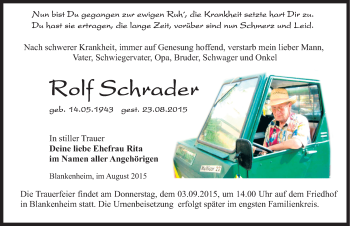 Traueranzeige von Rolf Schrader von Mitteldeutsche Zeitung Sangerhausen