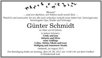 Traueranzeige von Günter Schmidt von Mitteldeutsche Zeitung Mansfelder Land