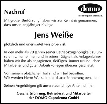 Traueranzeige von Jens Weiße von Mitteldeutsche Zeitung Naumburg/Nebra