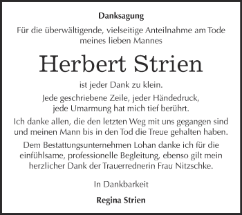 Traueranzeige von Herbert Strien von WVG - Wochenspiegel Bitterfeld