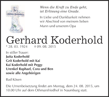 Traueranzeige von Gerhard Koderhold von WVG - Wochenspiegel NMB / WSF / ZTZ