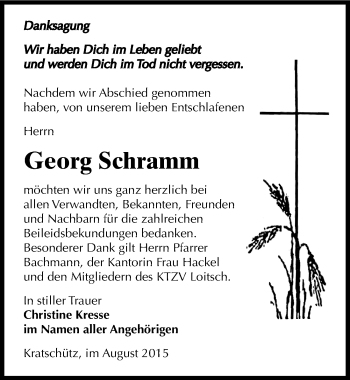 Traueranzeige von Georg Schramm von Mitteldeutsche Zeitung Zeitz