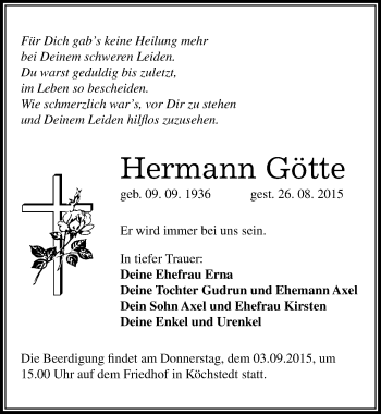 Traueranzeige von Hermann Götte von Mitteldeutsche Zeitung Halle/Saalkreis