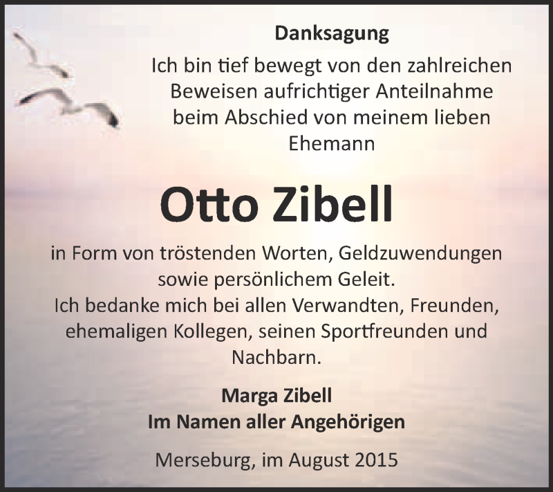  Traueranzeige für Otto Zibell vom 22.08.2015 aus Super Sonntag Merseburg