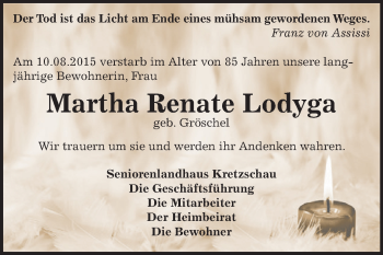 Traueranzeige von Martha Renate Lodyga von Super Sonntag Zeitz