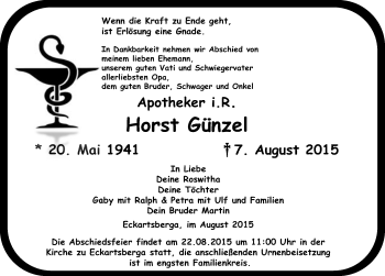 Traueranzeige von Horst Günzel von Mitteldeutsche Zeitung Naumburg/Nebra