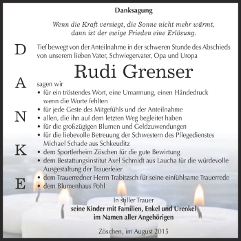 Traueranzeige von Rudi Grenser von WVG - Wochenspiegel Merseburg