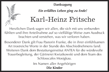 Traueranzeige von Karl-Heinz Fritsche von WVG - Wochenspiegel Dessau / Köthen