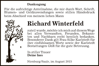 Traueranzeige von Richard Winterfeld von Super Sonntag Bernburg