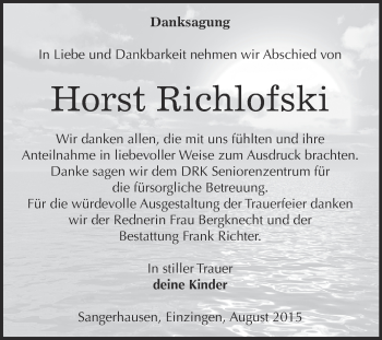 Traueranzeige von Horst Richlofski 